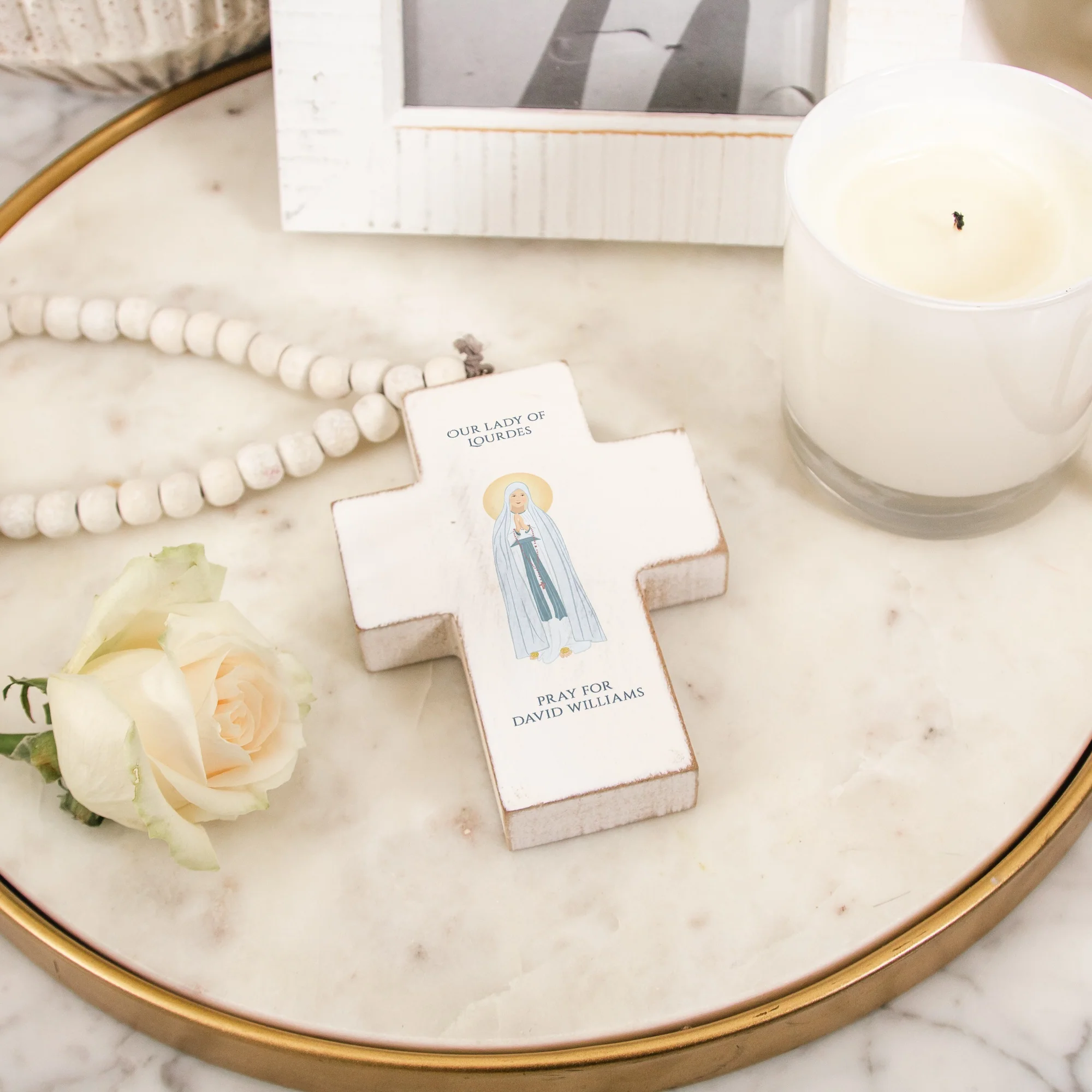 Personalized Our Lady of Lourdes Hanging Cross