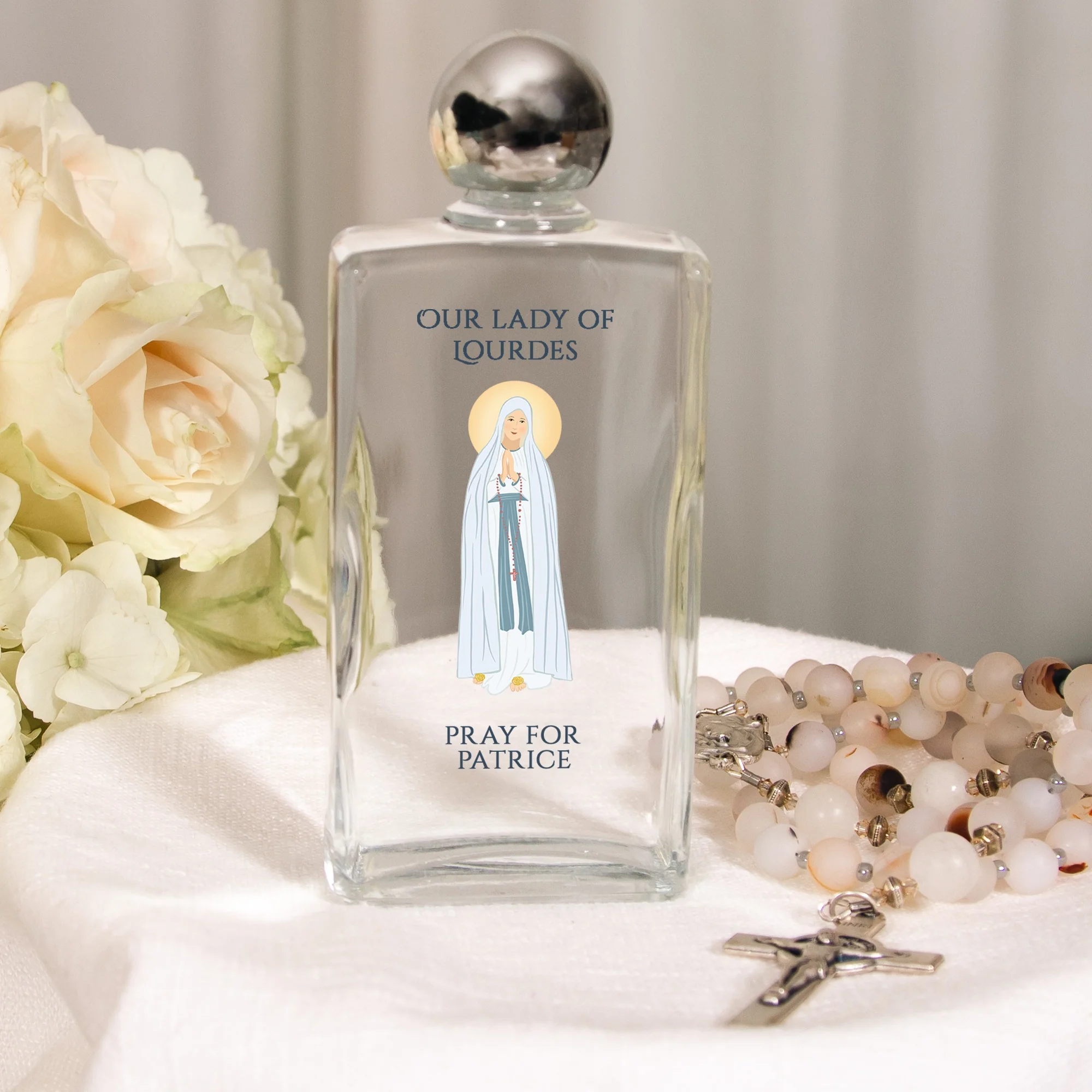 Personalized Our Lady of Lourdes Holy Water Bottle - Image 2