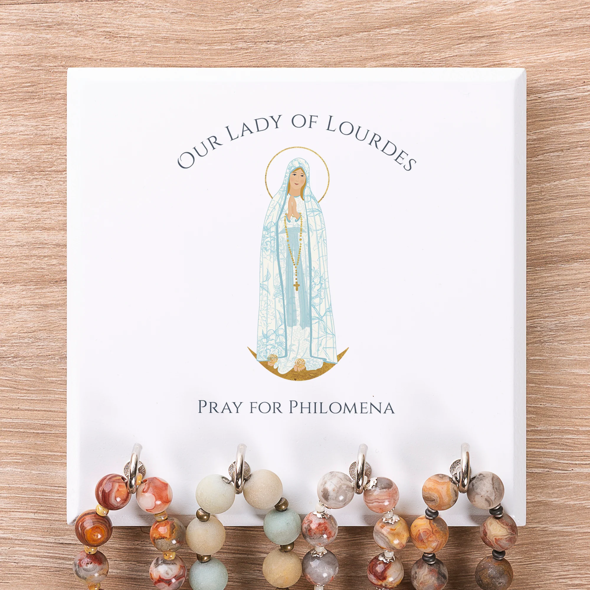 Personalized Our Lady of Lourdes Rosary Rack - Image 2