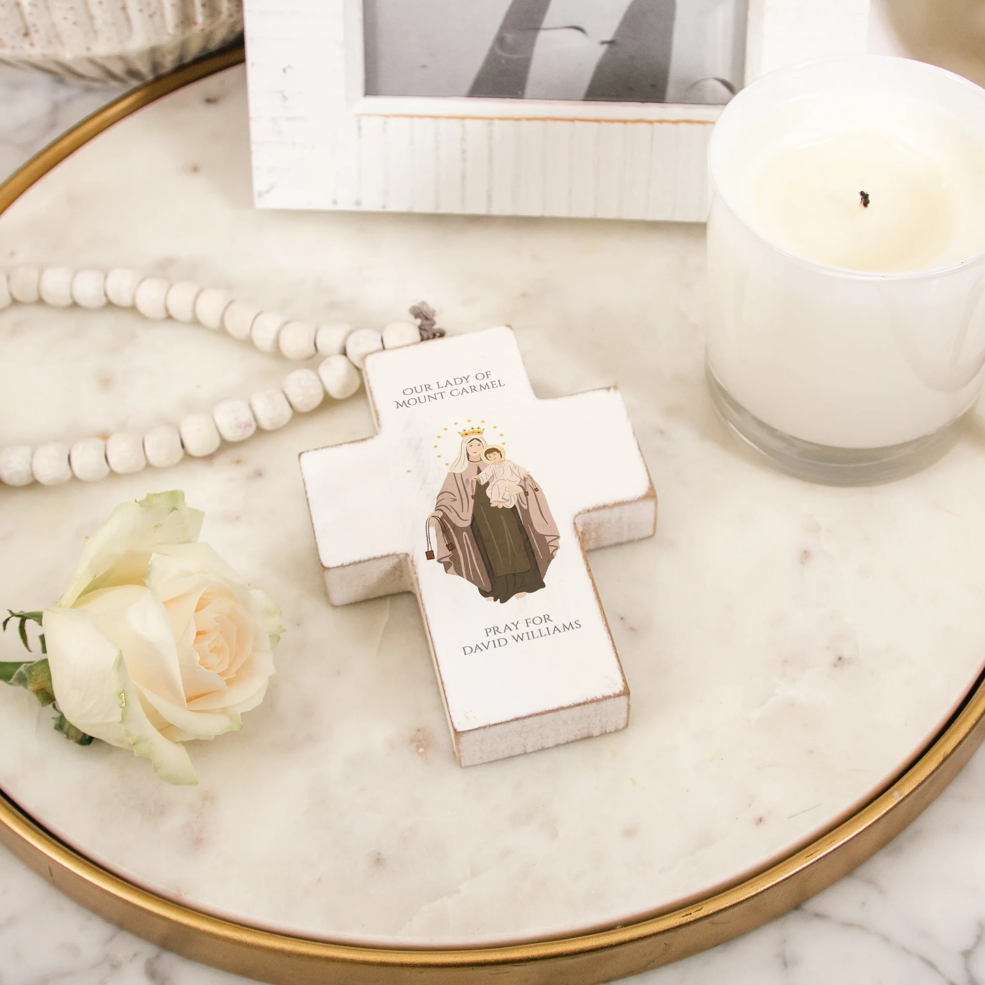 Personalized Our Lady of Mount Carmel Hanging Cross