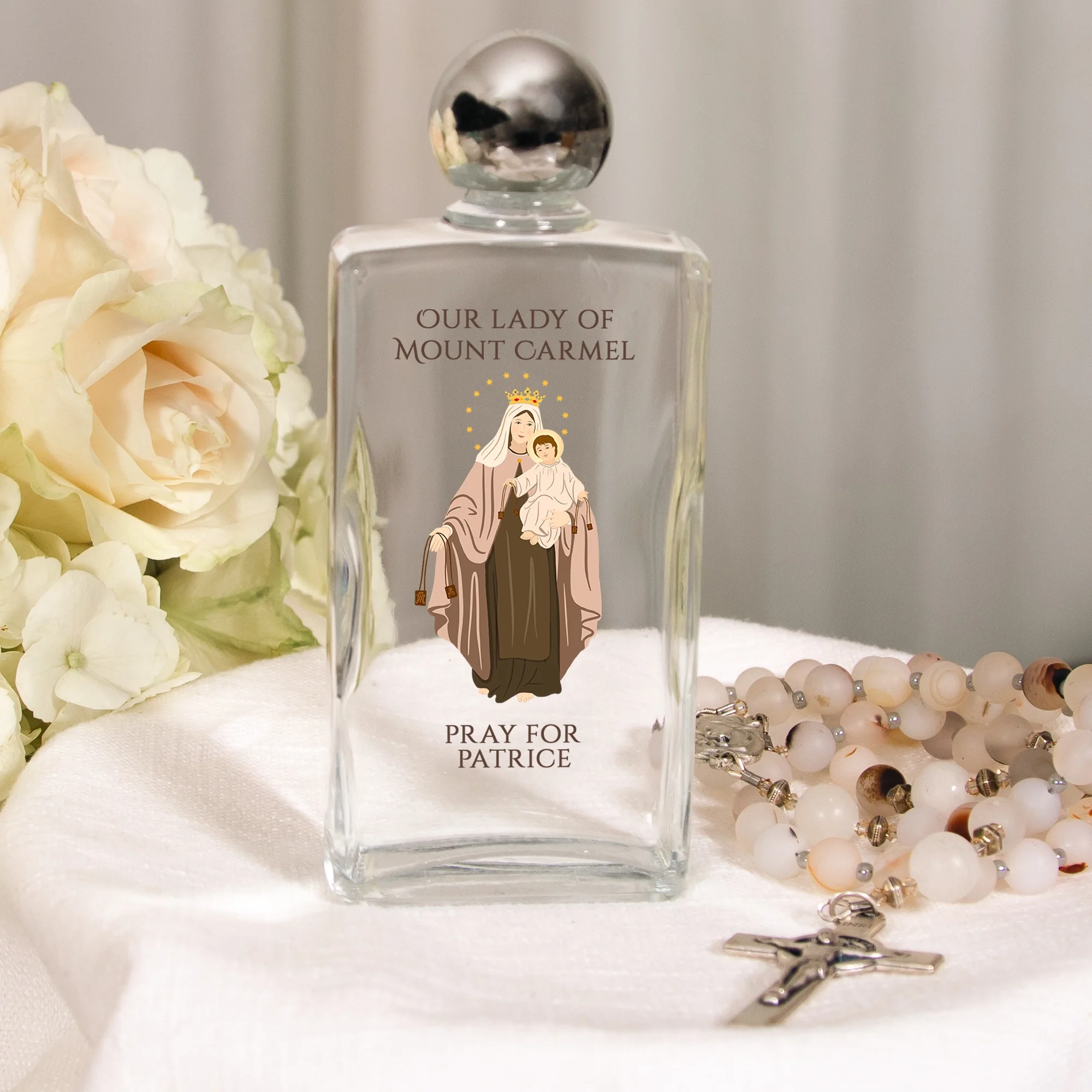 Personalized Our Lady of Mount Carmel Holy Water Bottle
