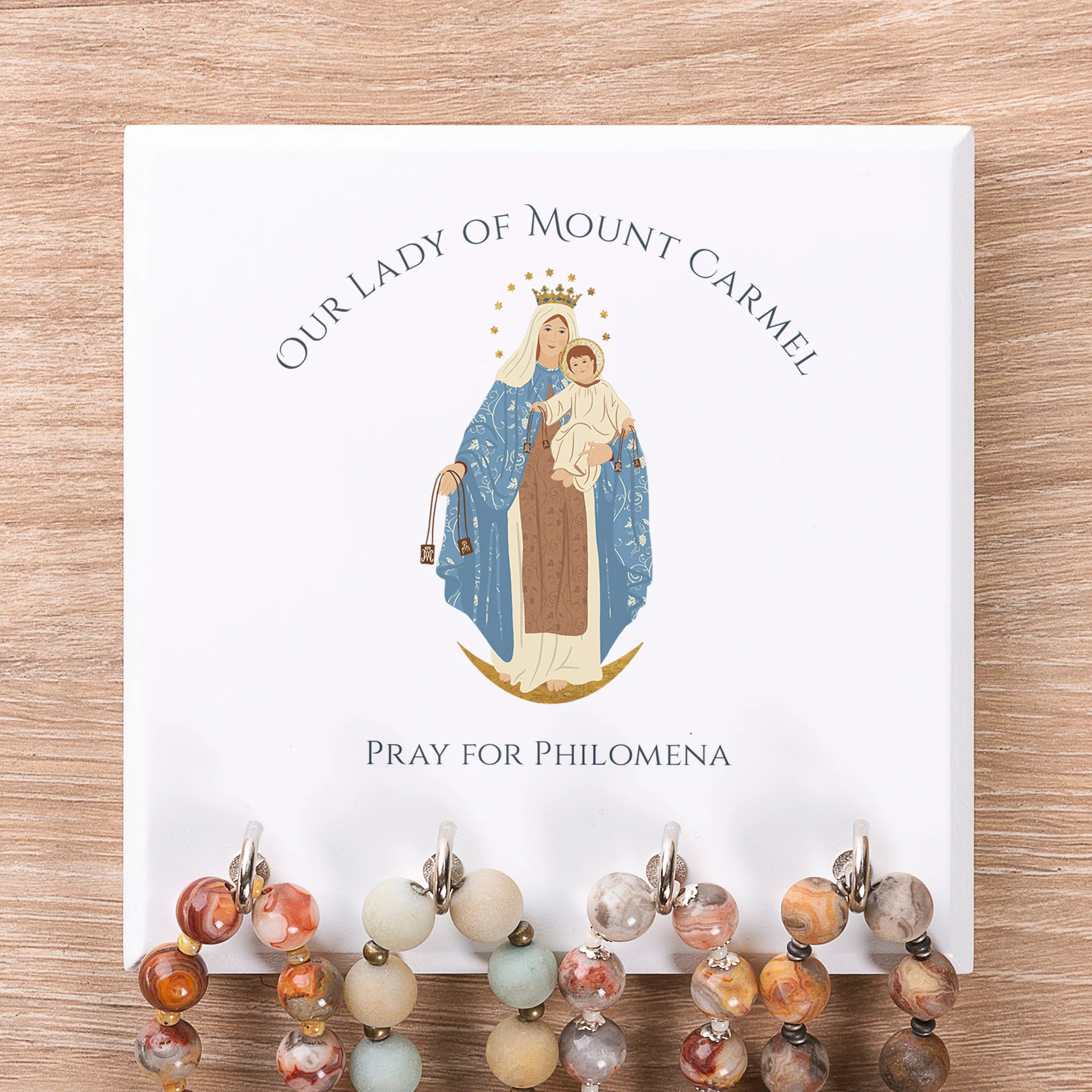 Personalized Our Lady of Mount Carmel Rosary Rack - Image 2