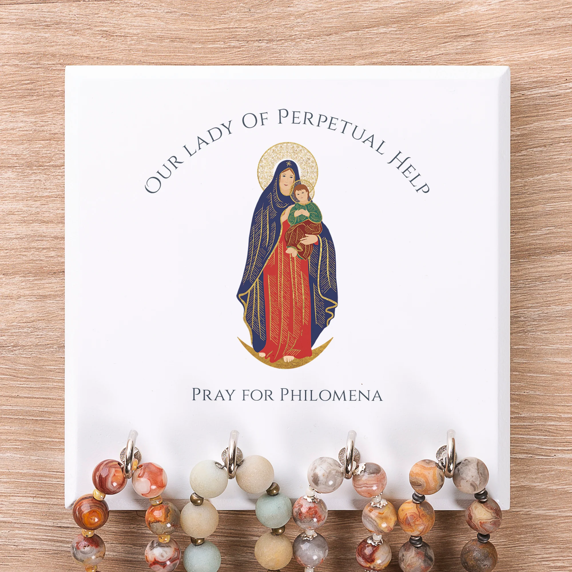 Personalized Our Lady of Perpetual Help Rosary Rack - Image 2