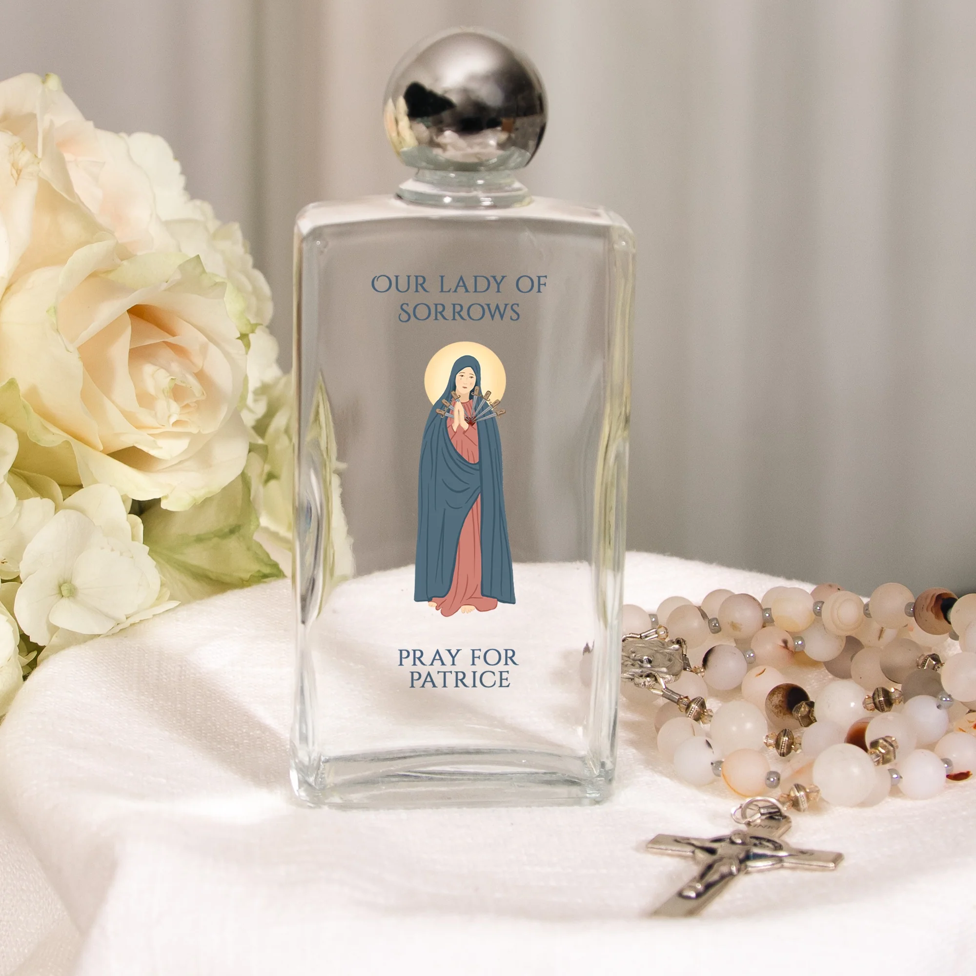Personalized Our Lady of Sorrows Holy Water Bottle