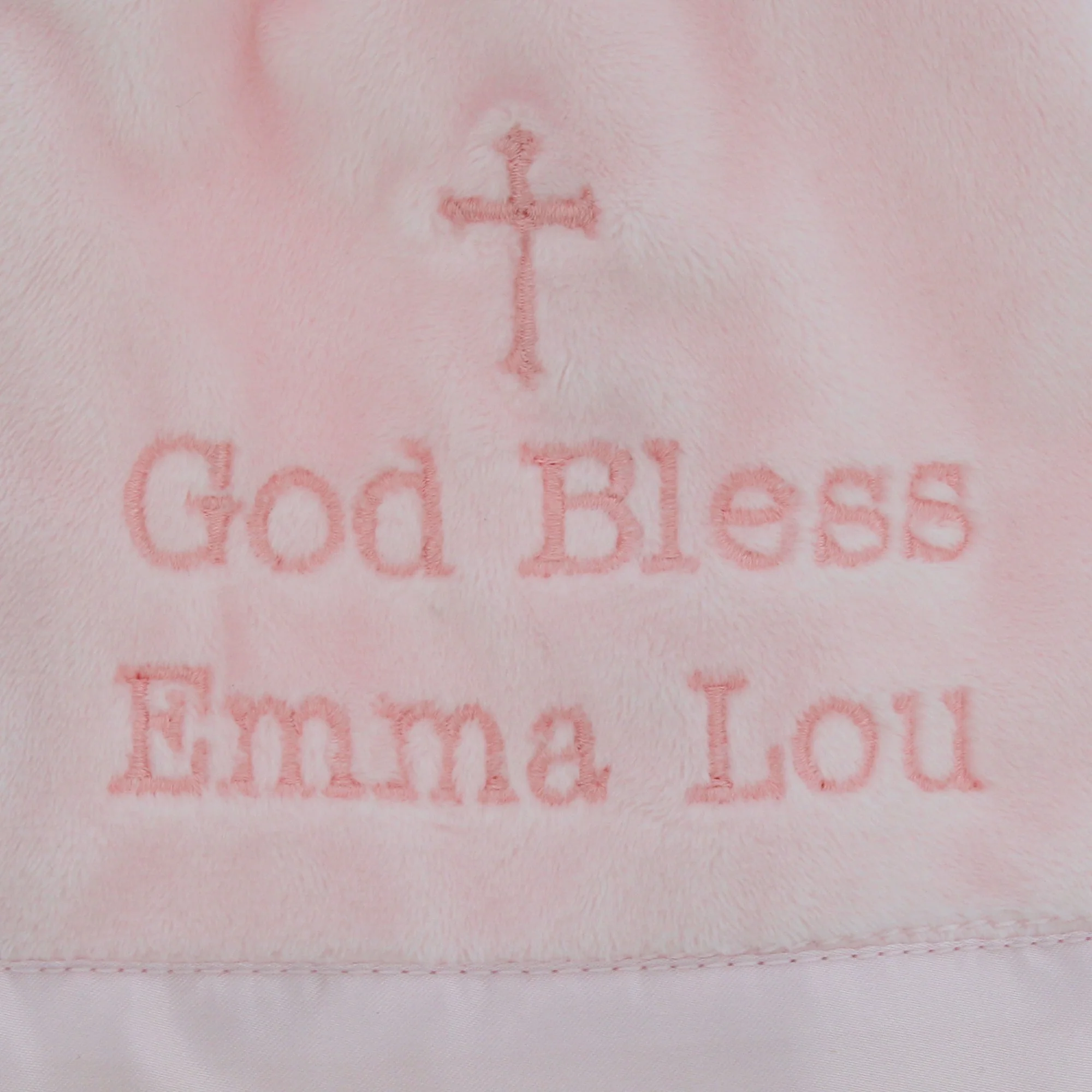 Personalized Pink "God Bless You" Bear Snuggler - Image 3