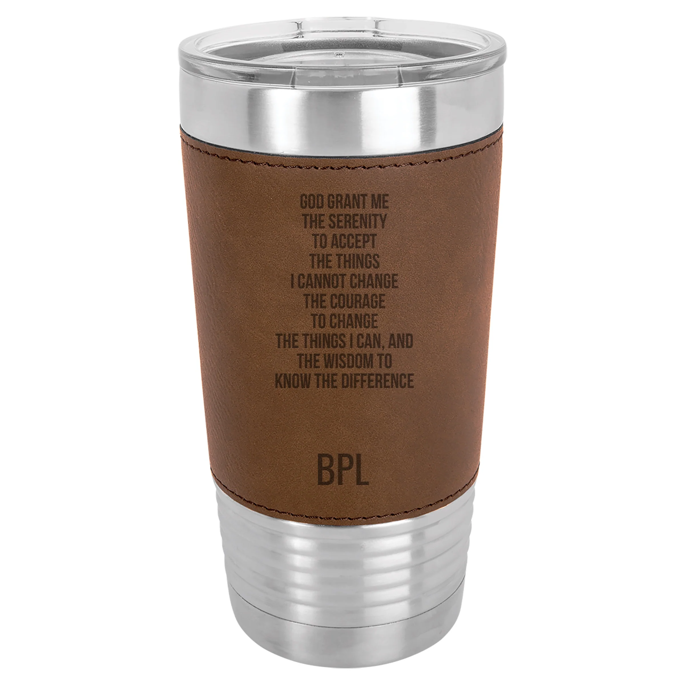 Personalized Serenity Prayer Stainless Steel & Leather Tumbler - Image 2