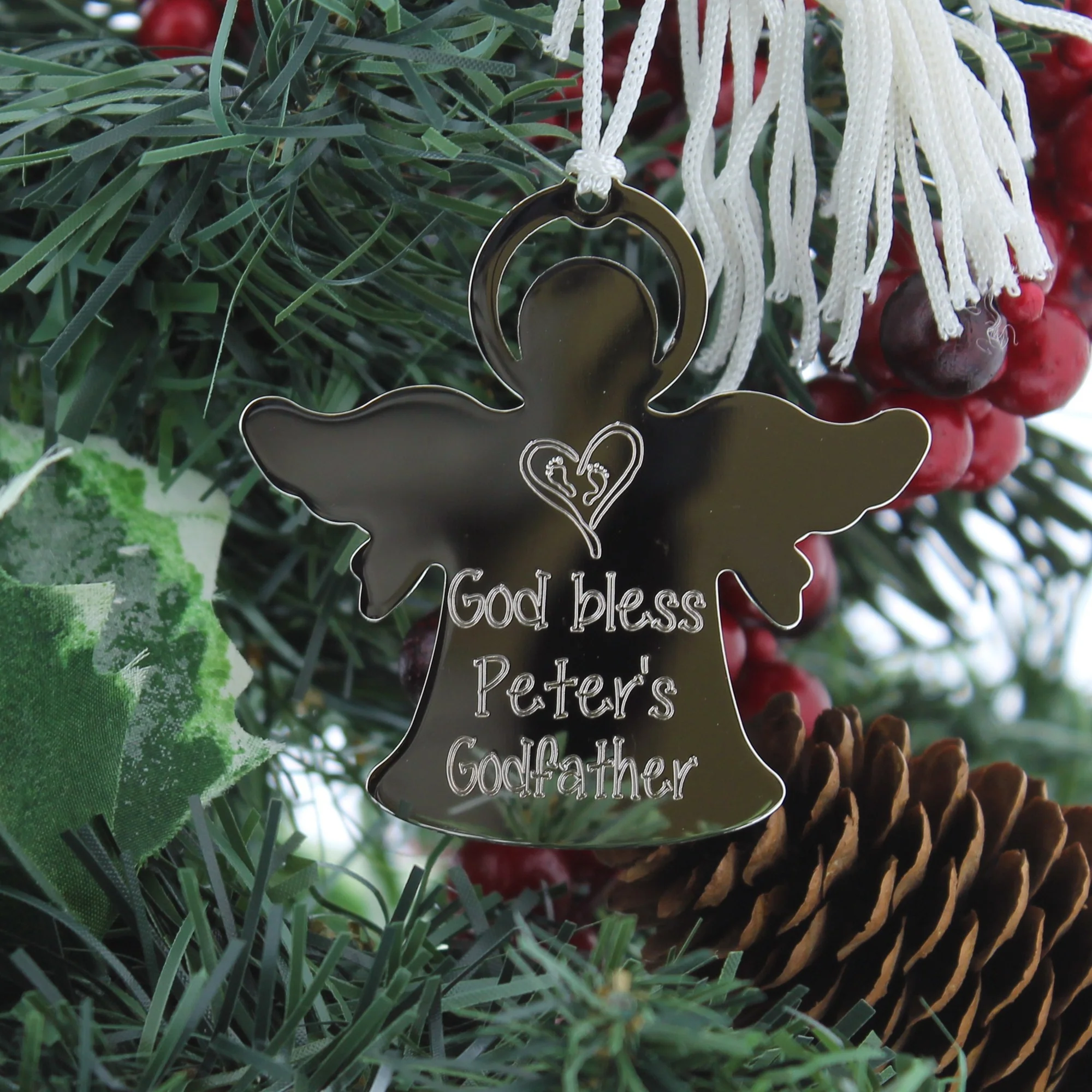 Personalized Silver Angel Godfather Ornament - Image 2