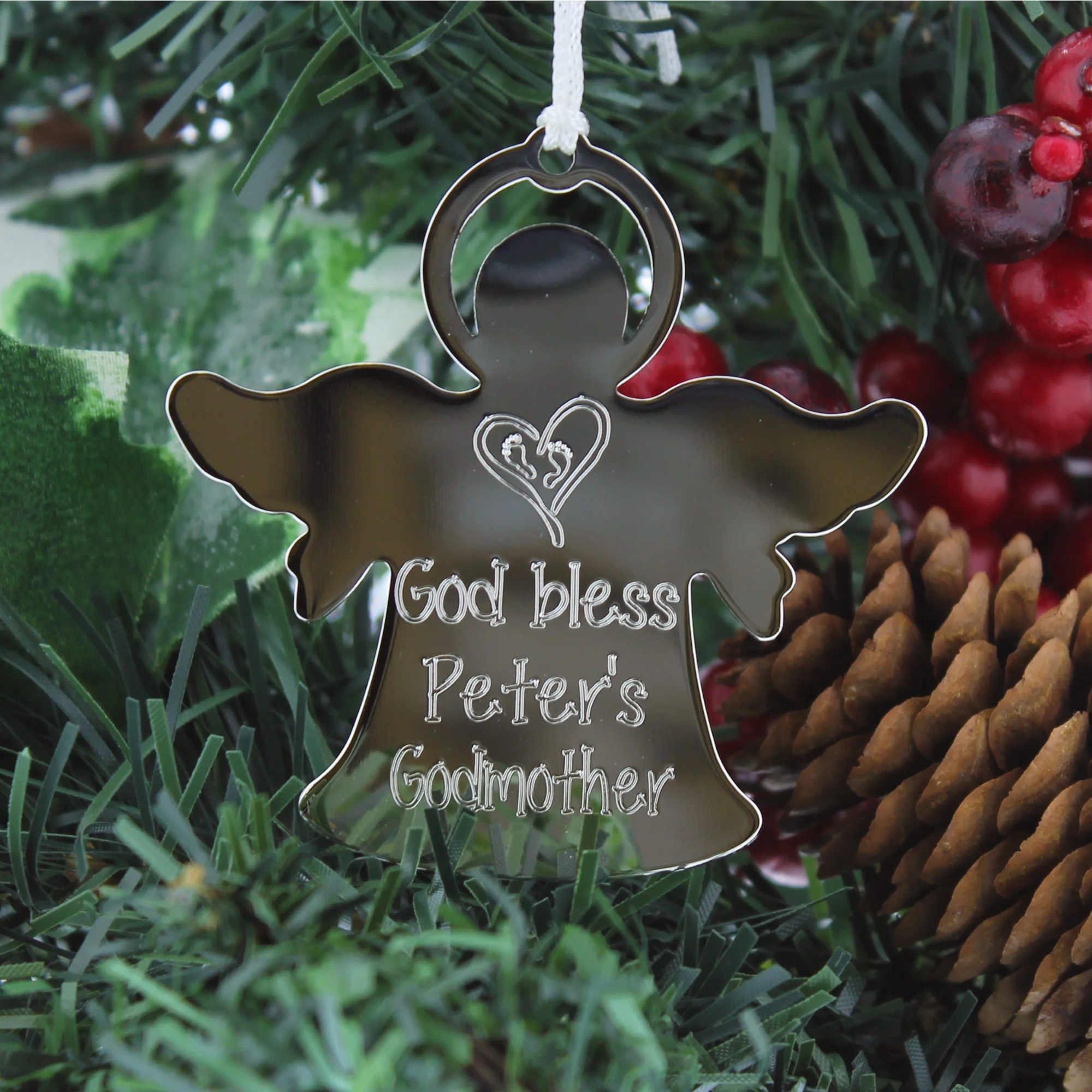 Personalized Silver Angel Godmother Ornament