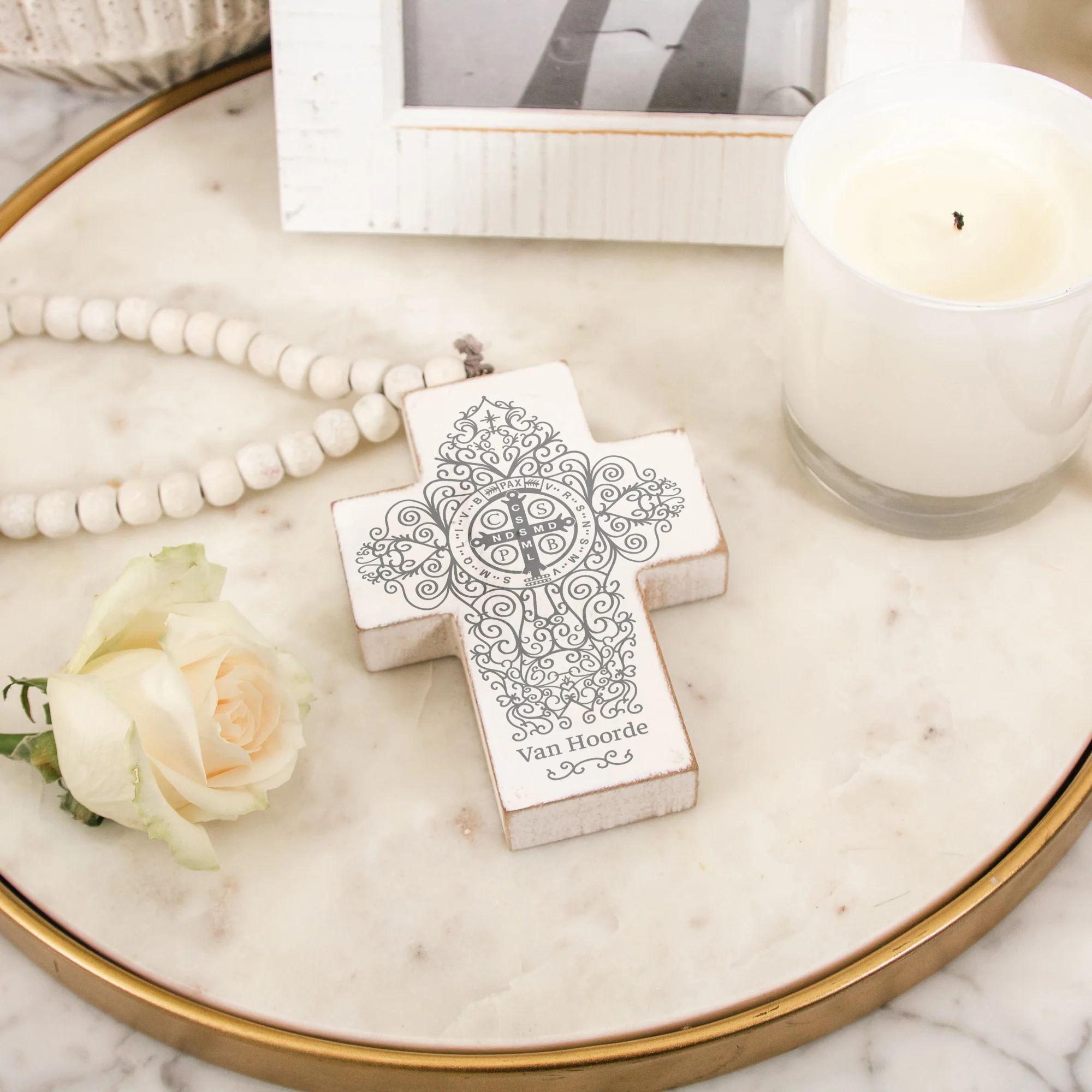 Personalized St. Benedict Filigree Home Blessing Cross - Image 2