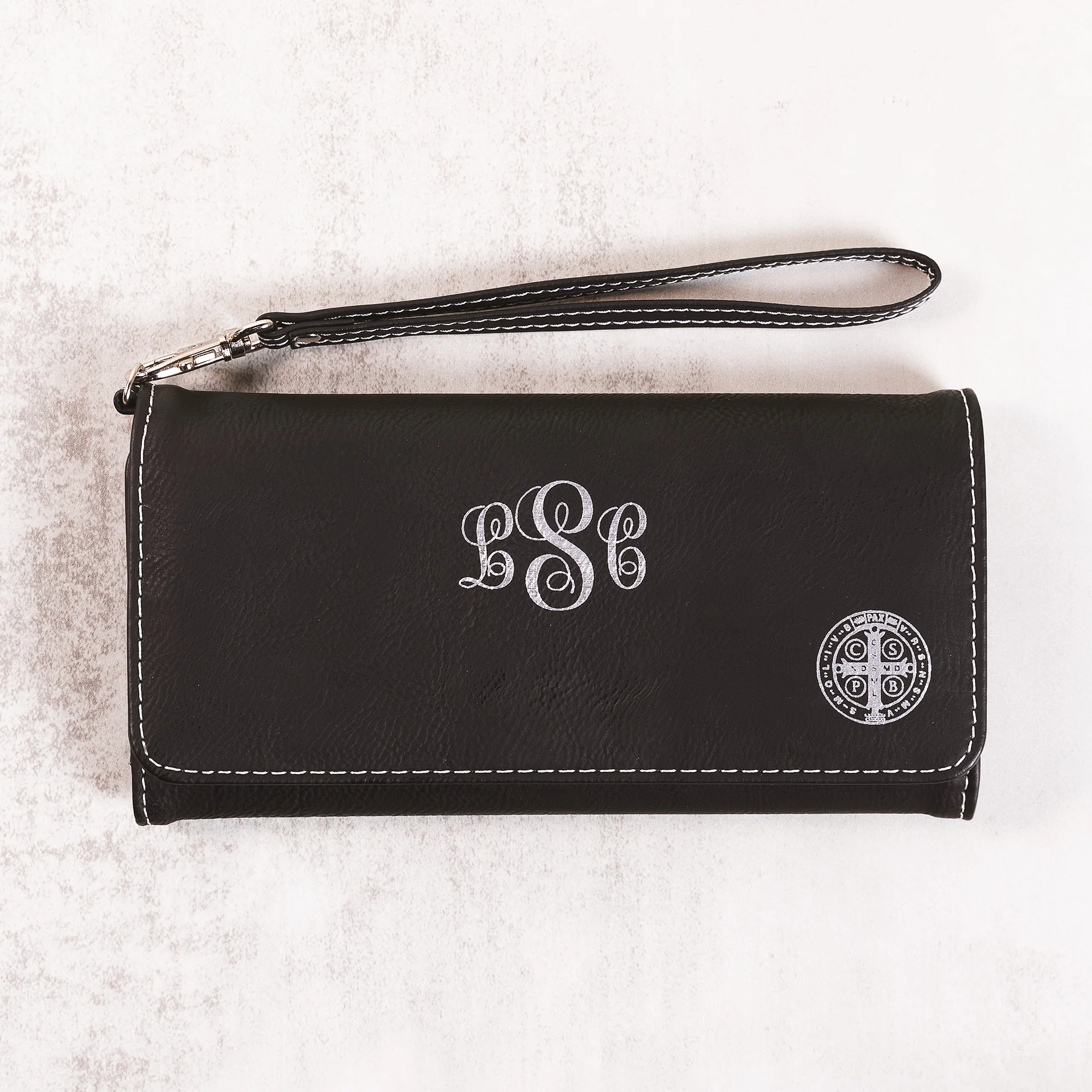 Personalized St. Benedict Wallet Wristlet - Caramel or Black - Image 3