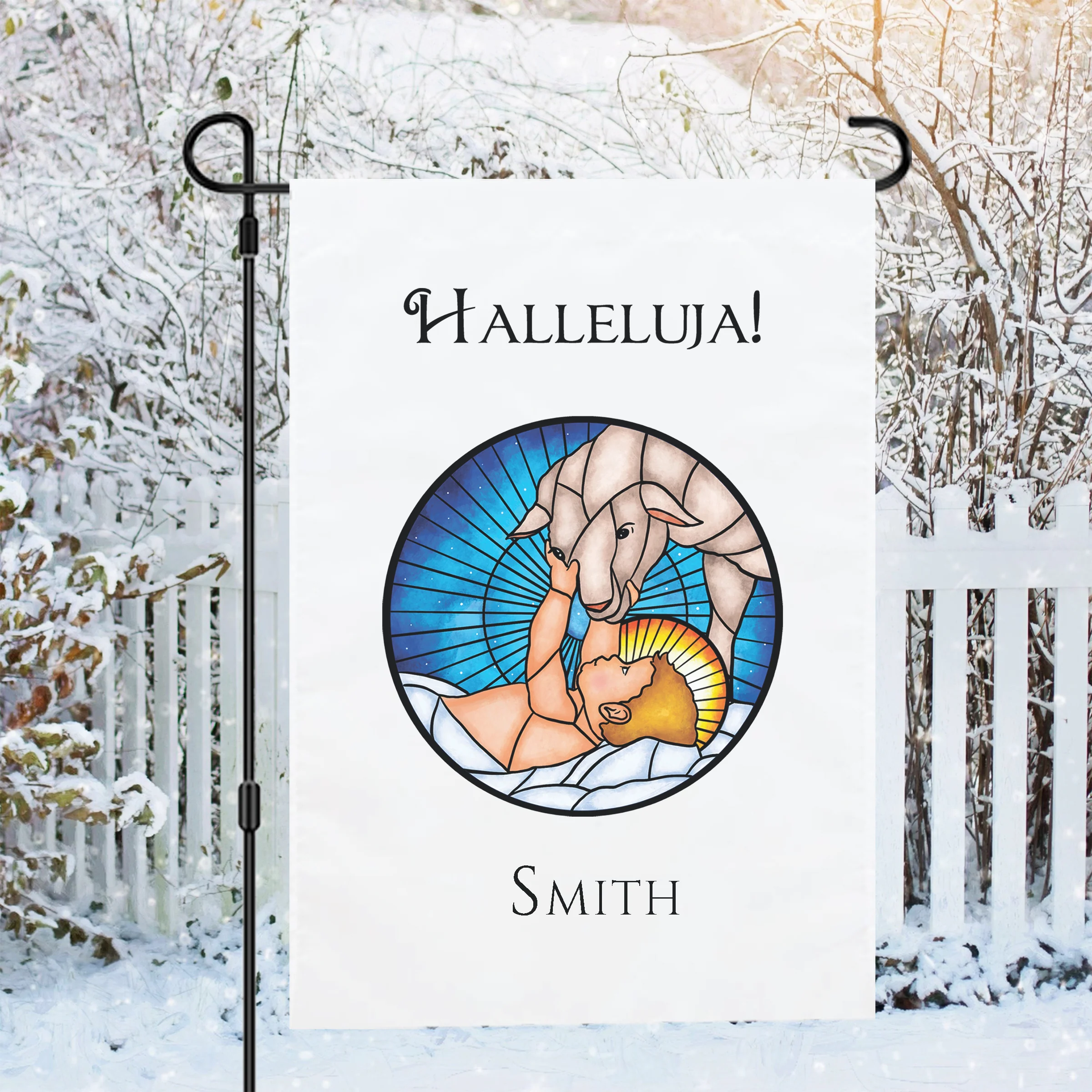 Personalized Stained Glass Baby Jesus Garden Flag