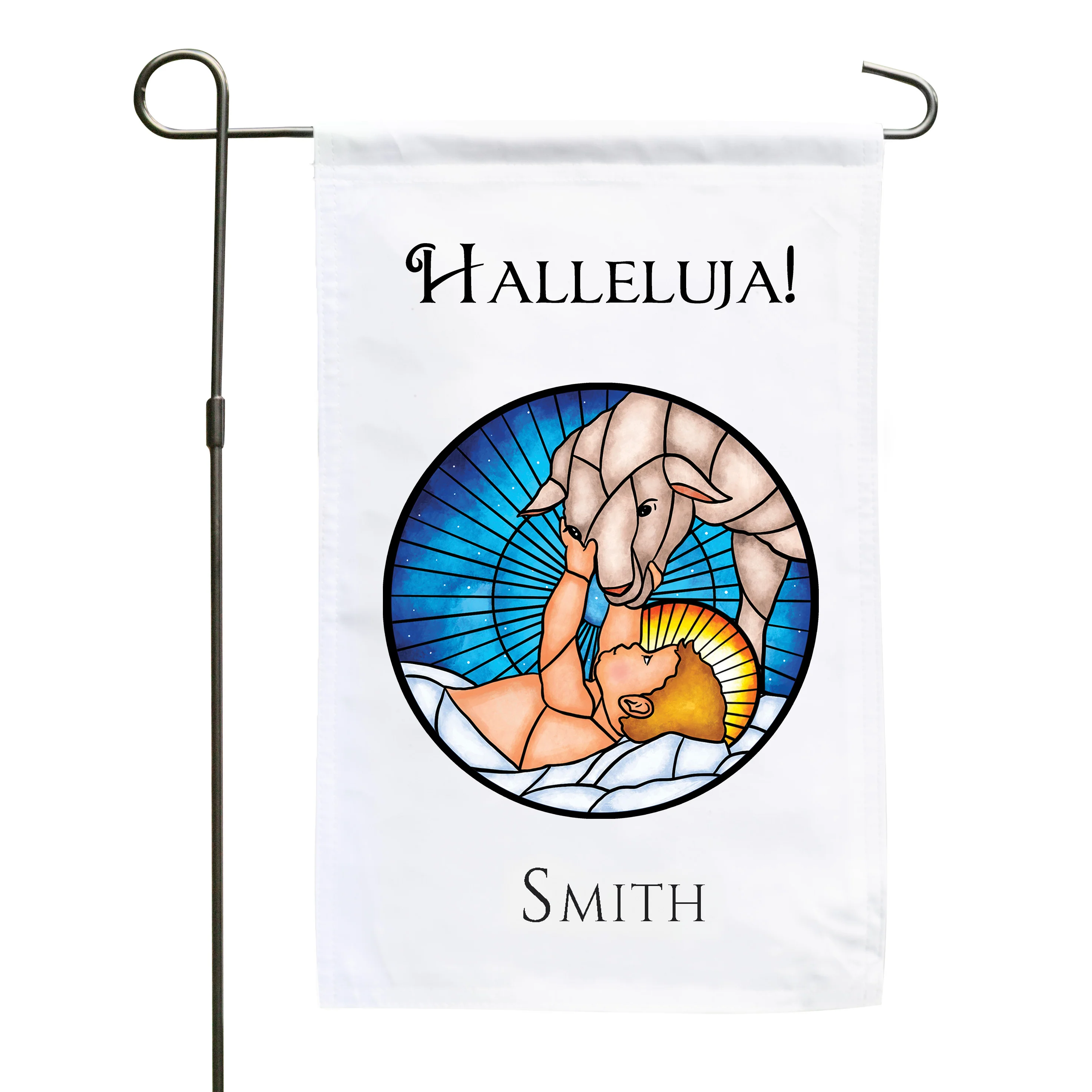 Personalized Stained Glass Baby Jesus Garden Flag - Image 2