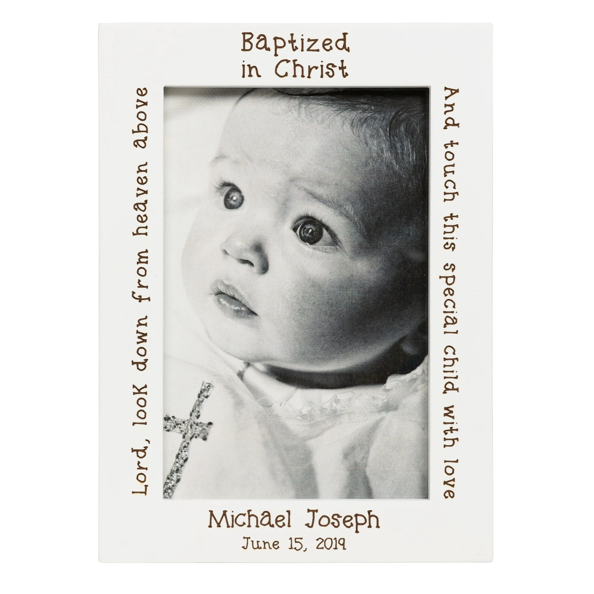 Personalized White Wood Baptism Frame - Image 2