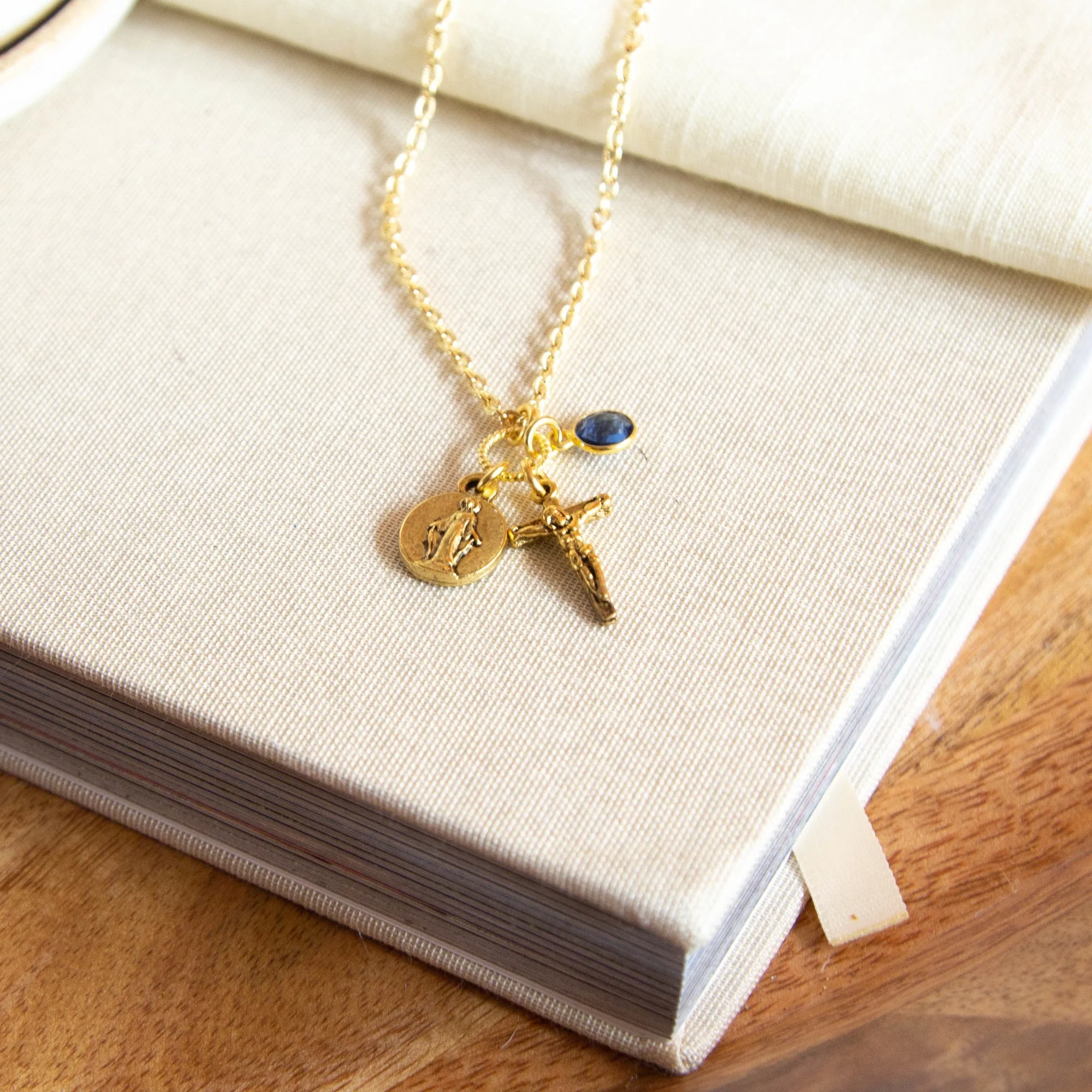 Petite Crucifix with Marian Medallion and Blue Bobble - Image 3