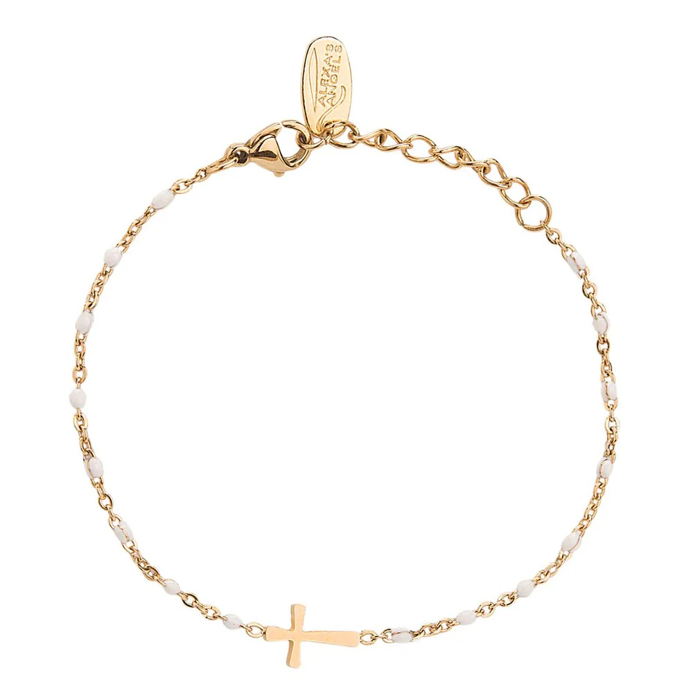 Petite Gold Beaded Horizontal Cross Bracelet