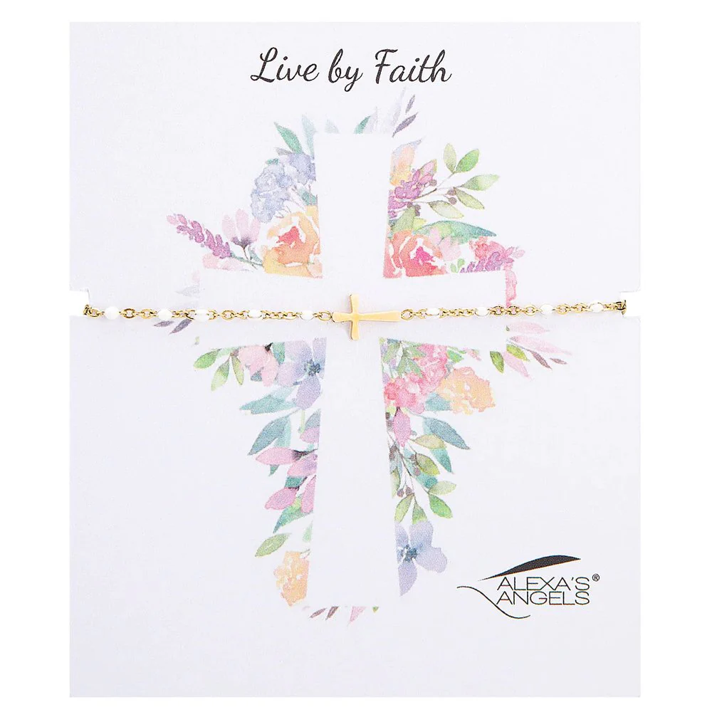 Petite Gold Beaded Horizontal Cross Bracelet - Image 2