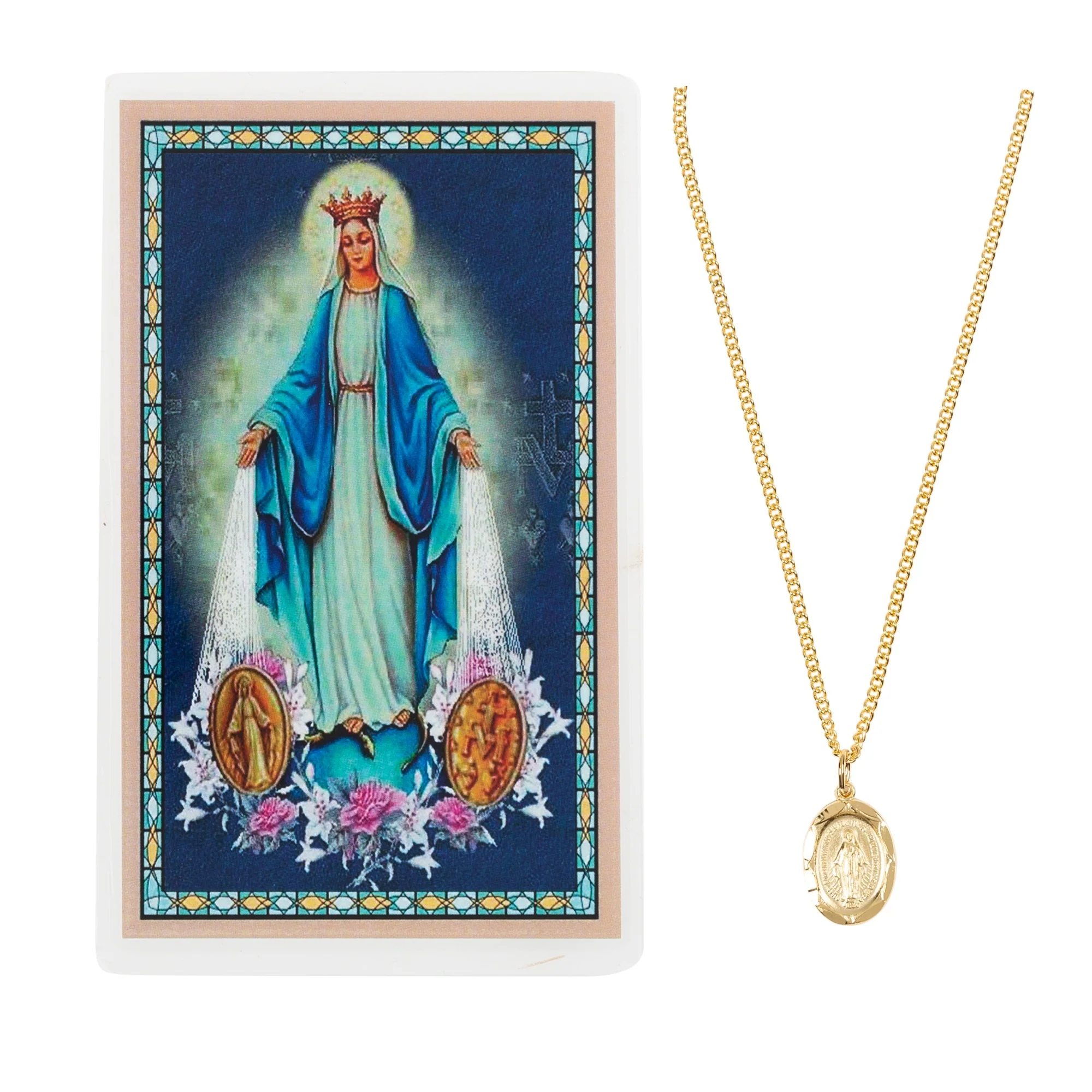 Petite Gold Miraculous Medal with Prayer Card