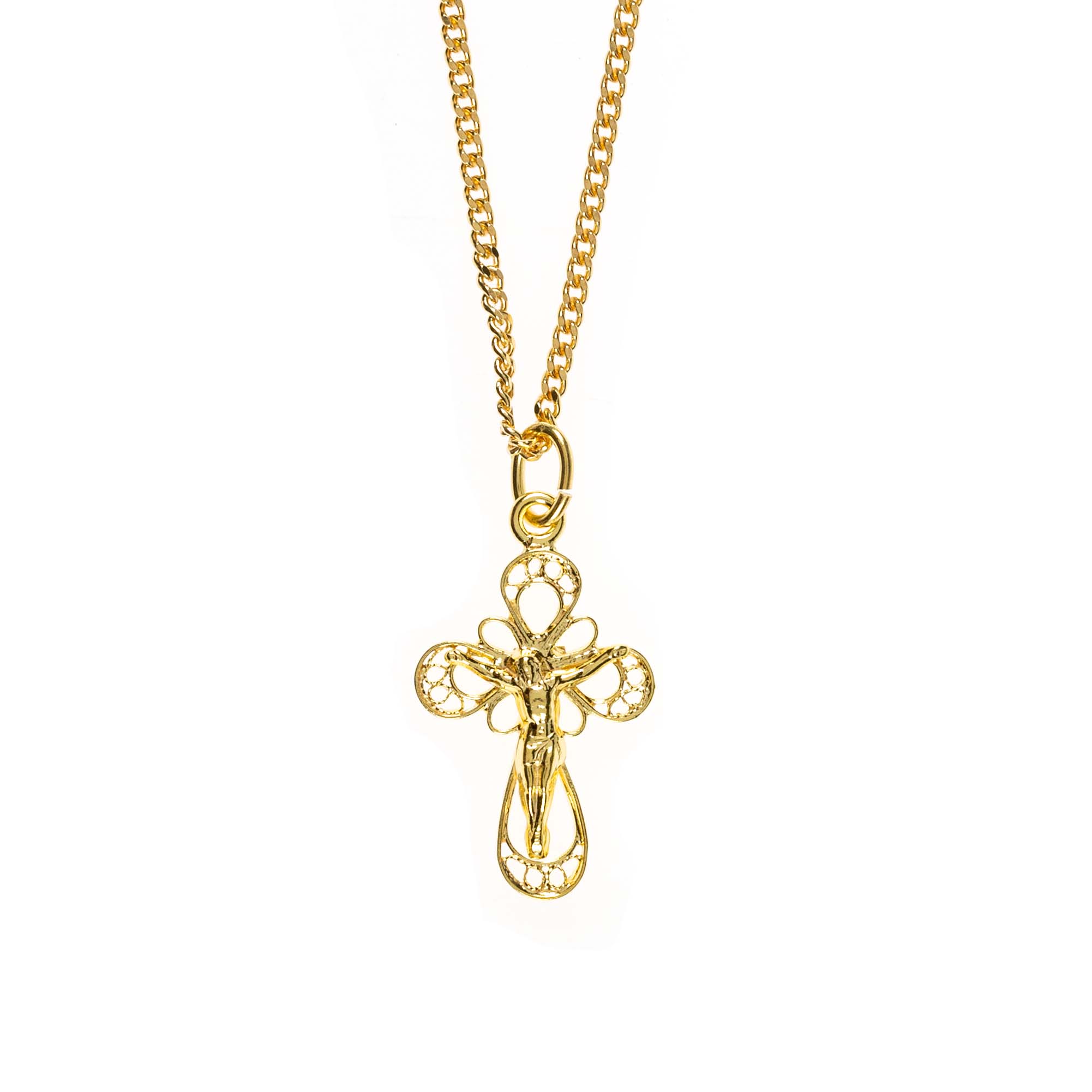 Petite Gold Over Silver Filigree Crucifix Necklace - Image 2