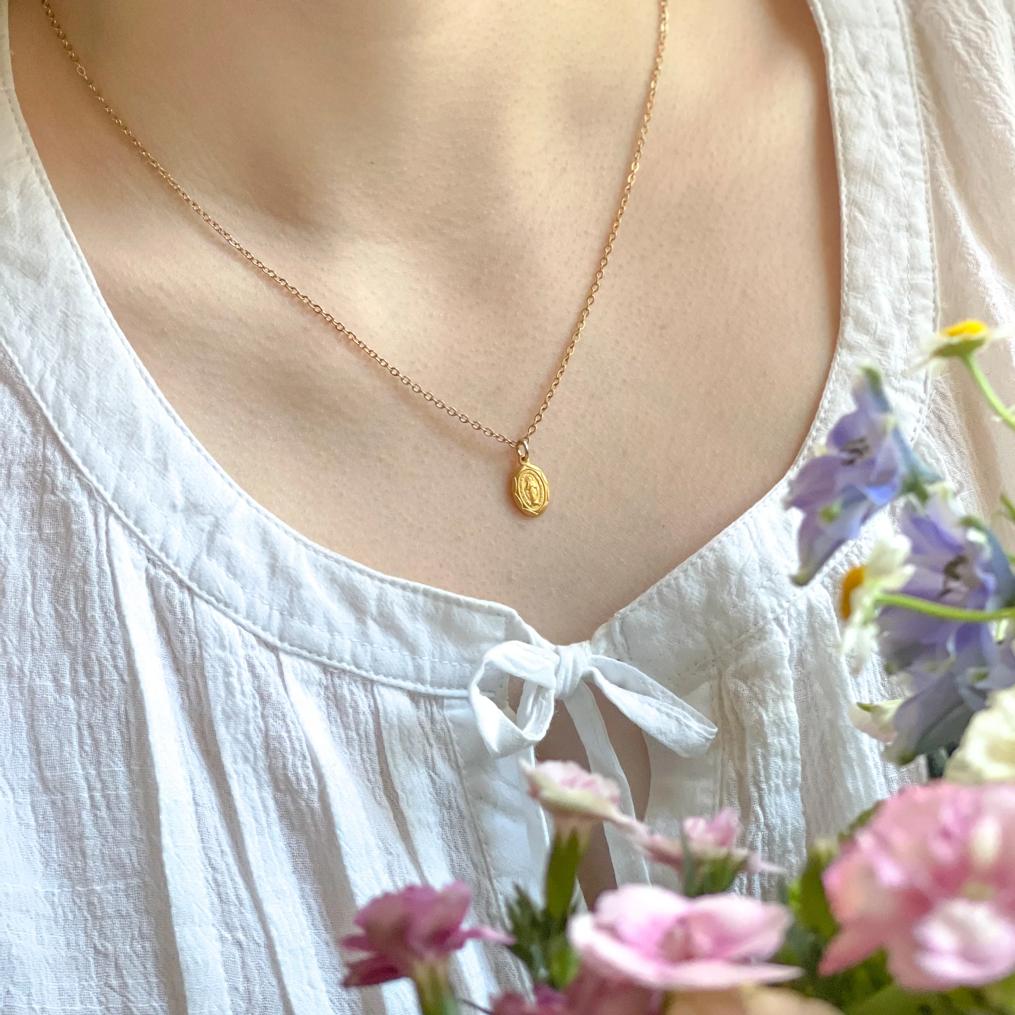 Petite Gold Over Sterling Miraculous Medal Necklace