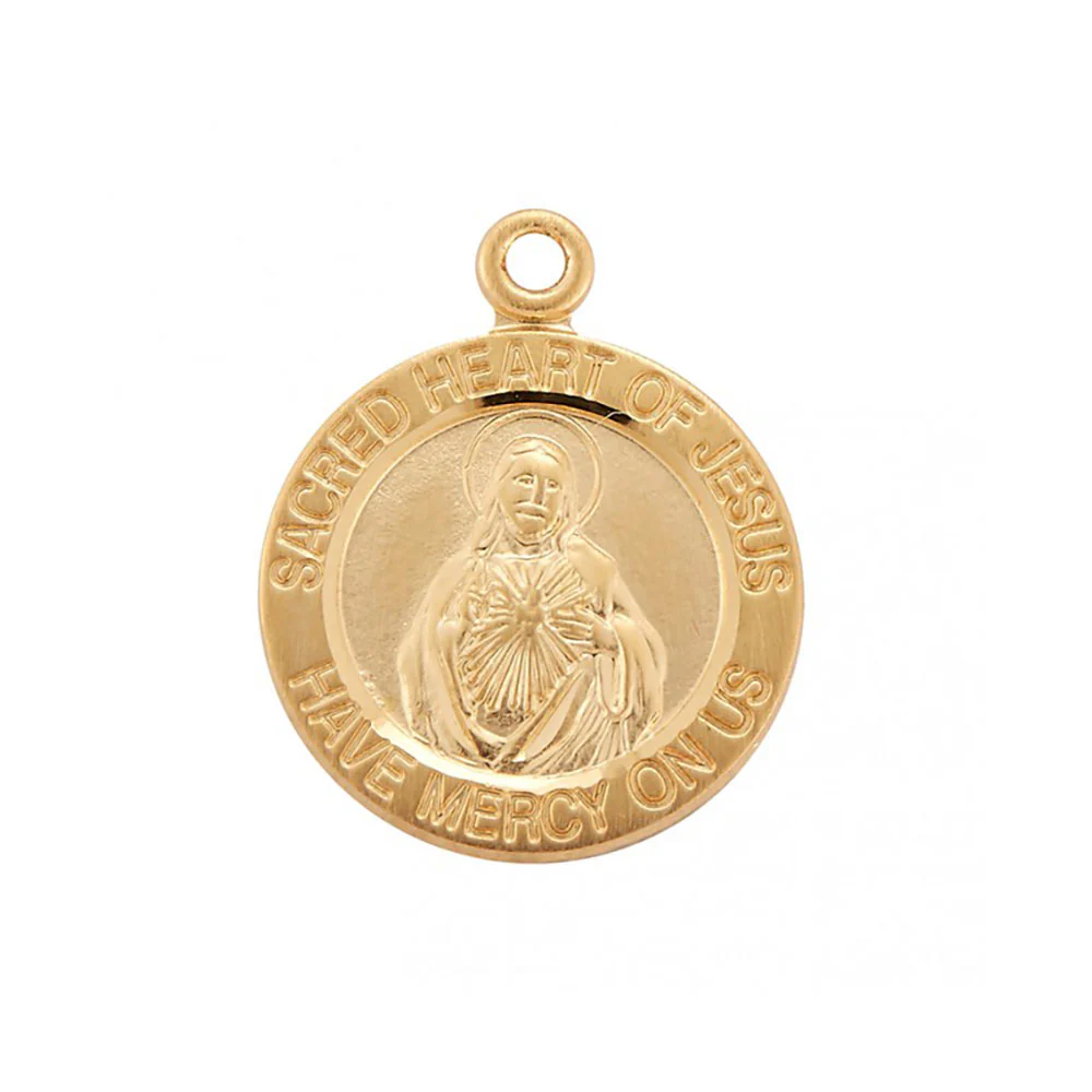 Petite Gold Round Sacred Heart Scapular Necklace - Image 2