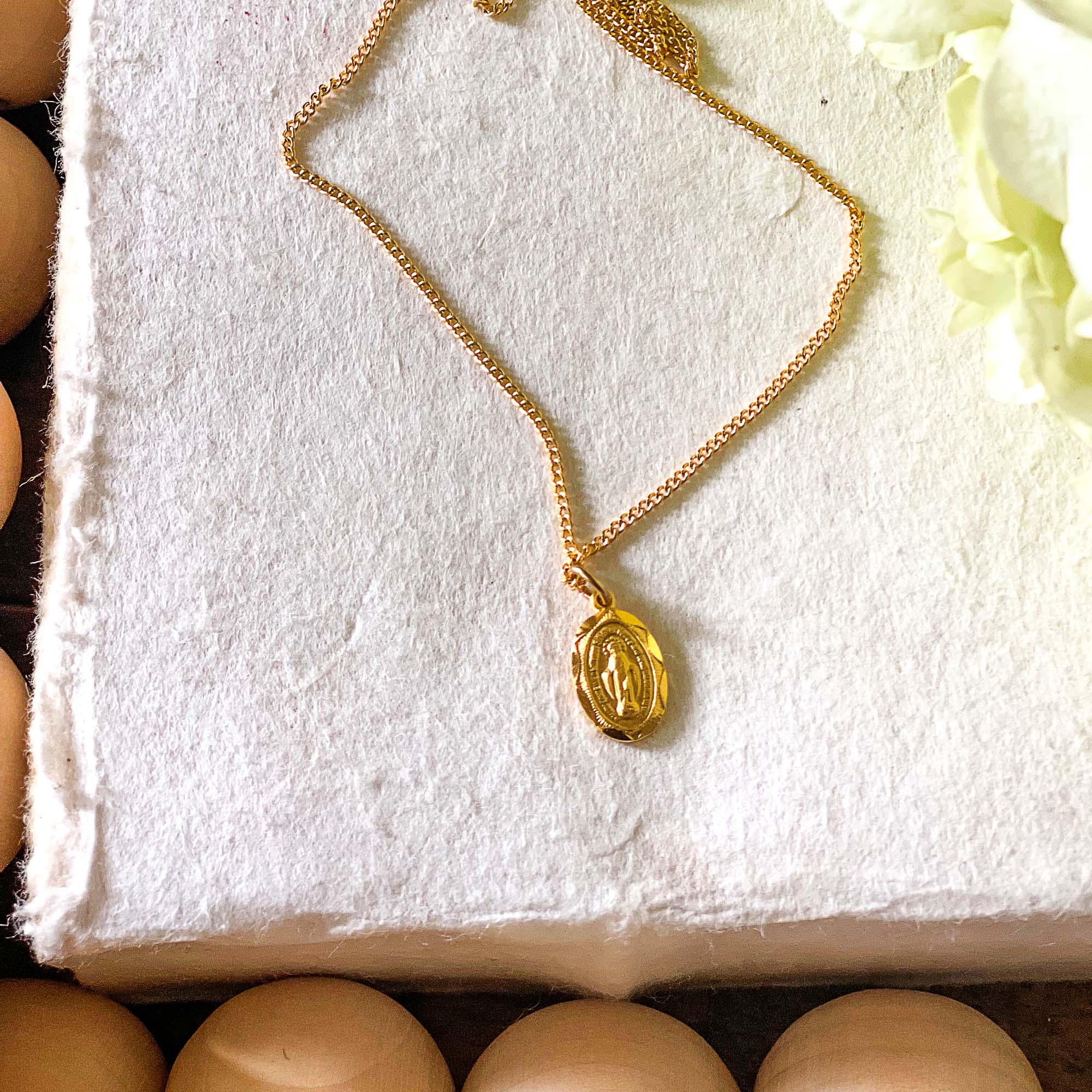 Petite Gold/Sterling Silver Miraculous Medal - 16" Chain - Image 2