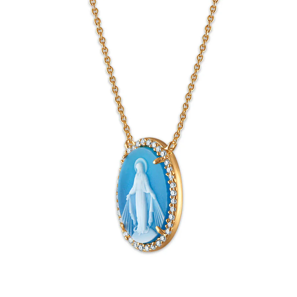 Petite Miraculous Mary Stone Cameo Necklace - Image 2