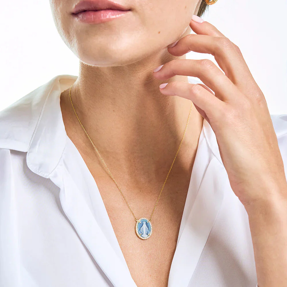 Petite Miraculous Mary Stone Cameo Necklace - Image 5