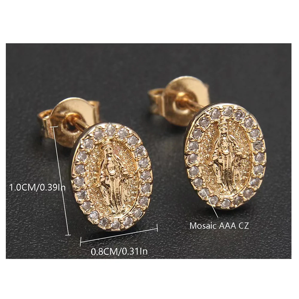 Petite Miraculous Medal CZ Stud Earrings