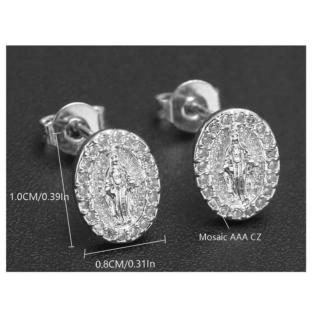 Petite Miraculous Medal CZ Stud Earrings - Image 2