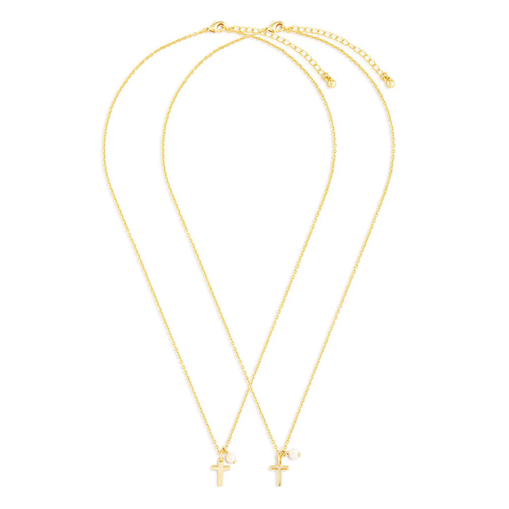 Petite Pearl & Cross Confirmation & Sponsor Necklace Set