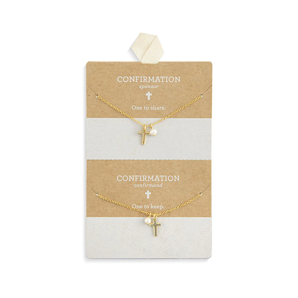 Petite Pearl & Cross Confirmation & Sponsor Necklace Set - Image 3