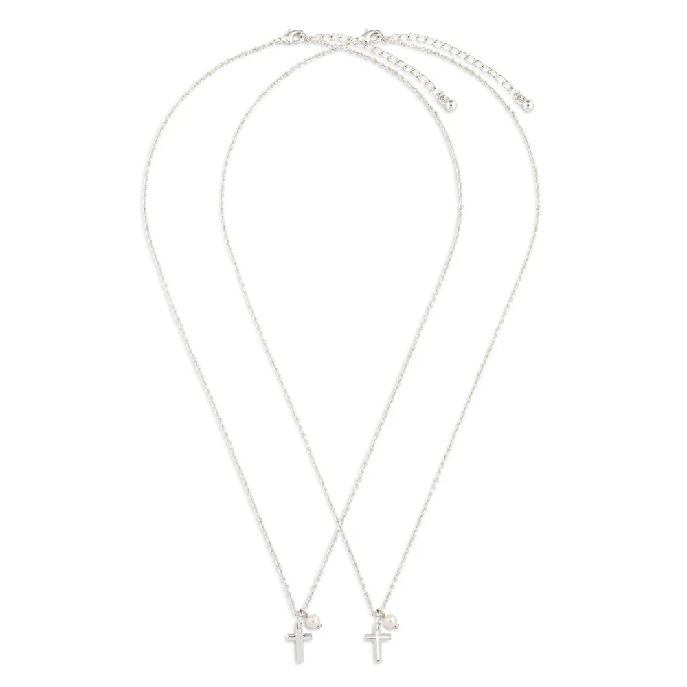 Petite Pearl & Cross Confirmation & Sponsor Necklace Set - Image 4