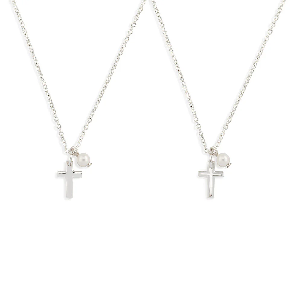 Petite Pearl & Cross Confirmation & Sponsor Necklace Set - Image 5