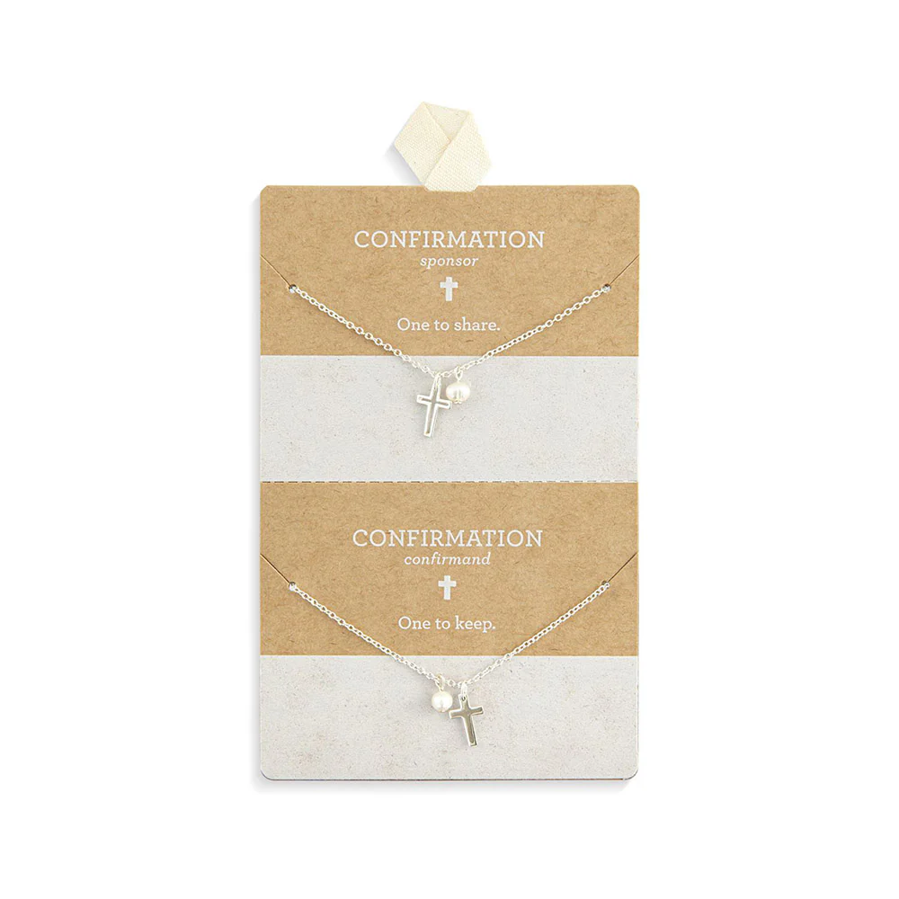 Petite Pearl & Cross Confirmation & Sponsor Necklace Set - Image 6