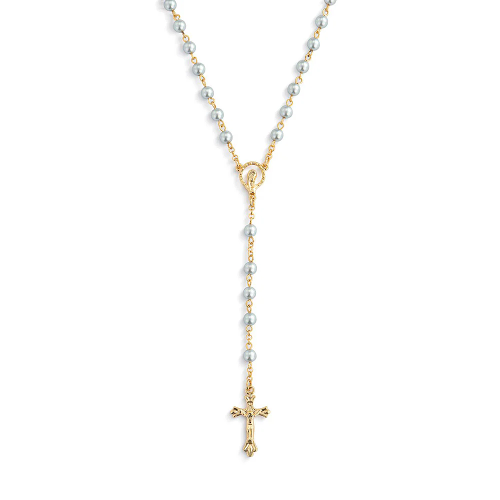 Petite Pearlized Rosary in Matching Suede Pouch
