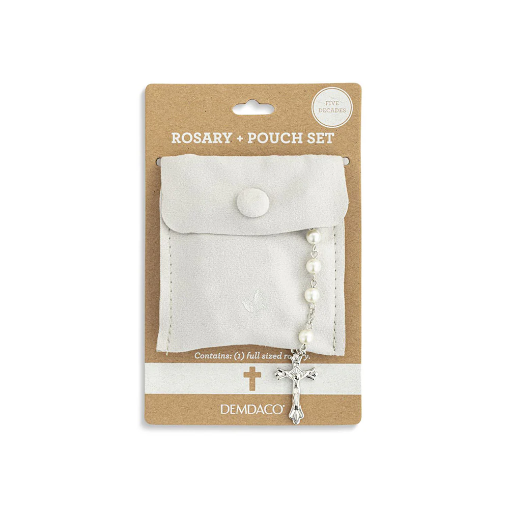 Petite Pearlized Rosary in Matching Suede Pouch - Image 12