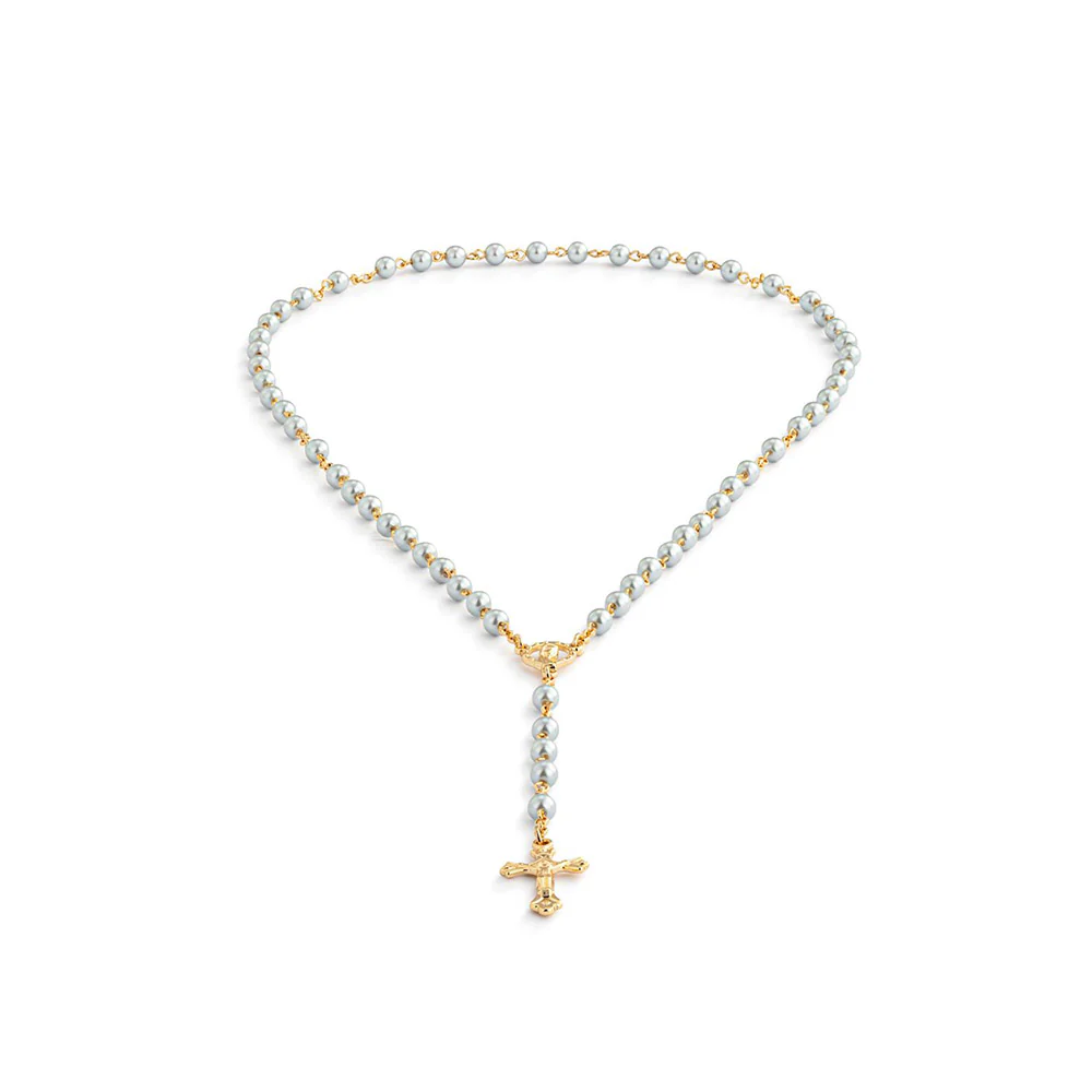 Petite Pearlized Rosary in Matching Suede Pouch - Image 3