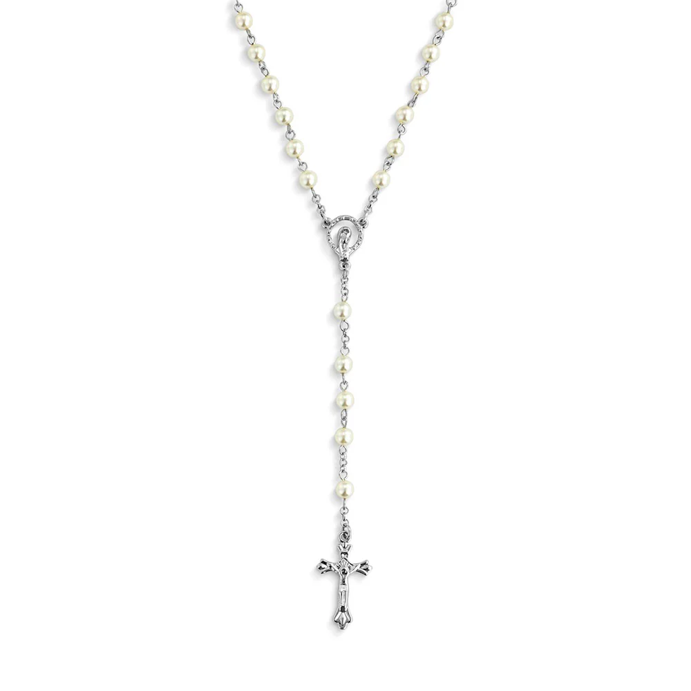 Petite Pearlized Rosary in Matching Suede Pouch - Image 9