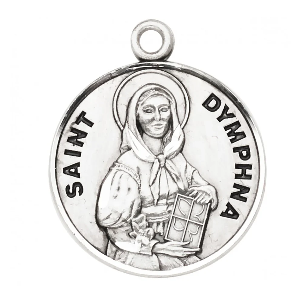 Petite Silver Round St. Dymphna Necklace - Image 3