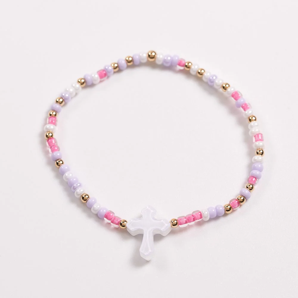 14 KT Gold Filled Petite Size Lilac & Pink Cross Bracelet