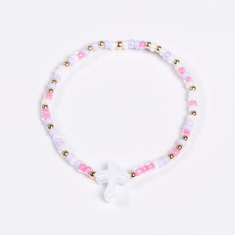 14 KT Gold Filled Petite Size Lilac & Pink Cross Bracelet - Image 2