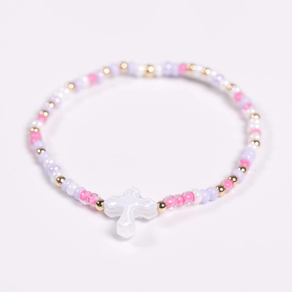 14 KT Gold Filled Petite Size Lilac & Pink Cross Bracelet - Image 3