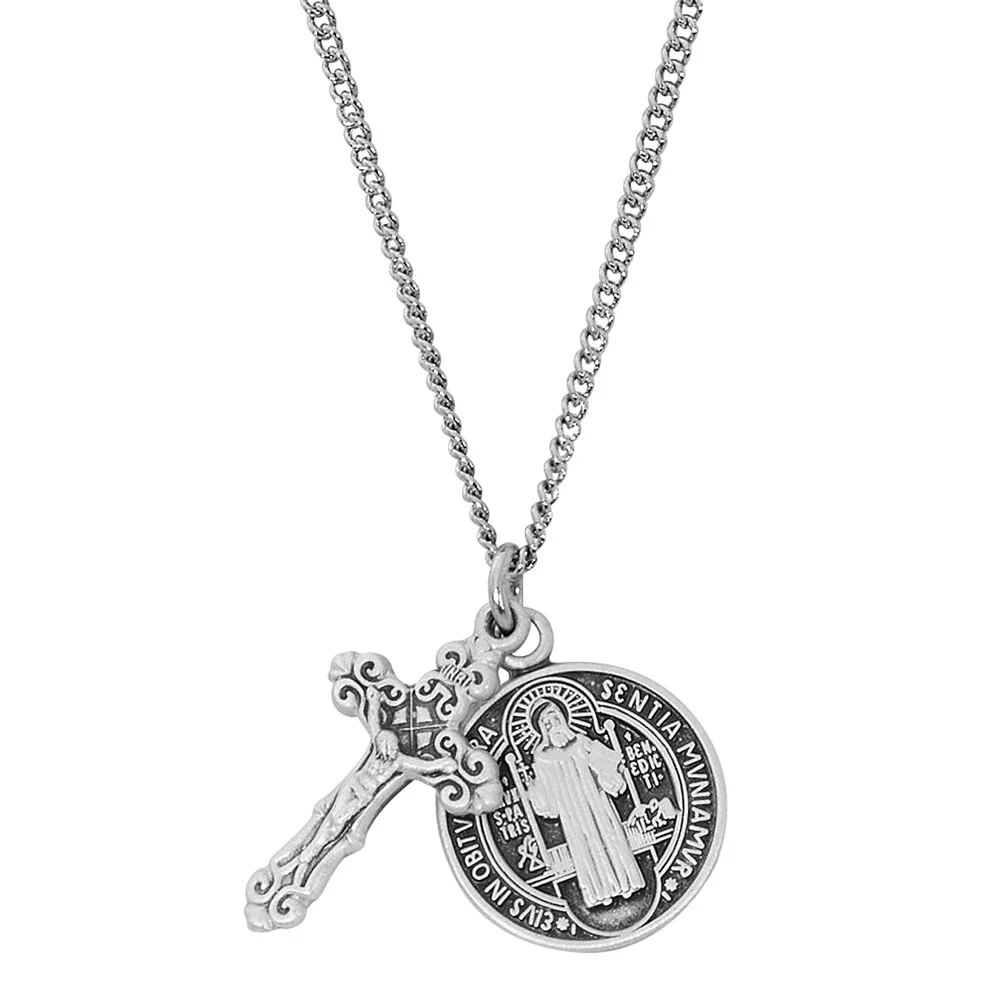 Petite St. Benedict Medal & Crucifix Necklace - Image 2