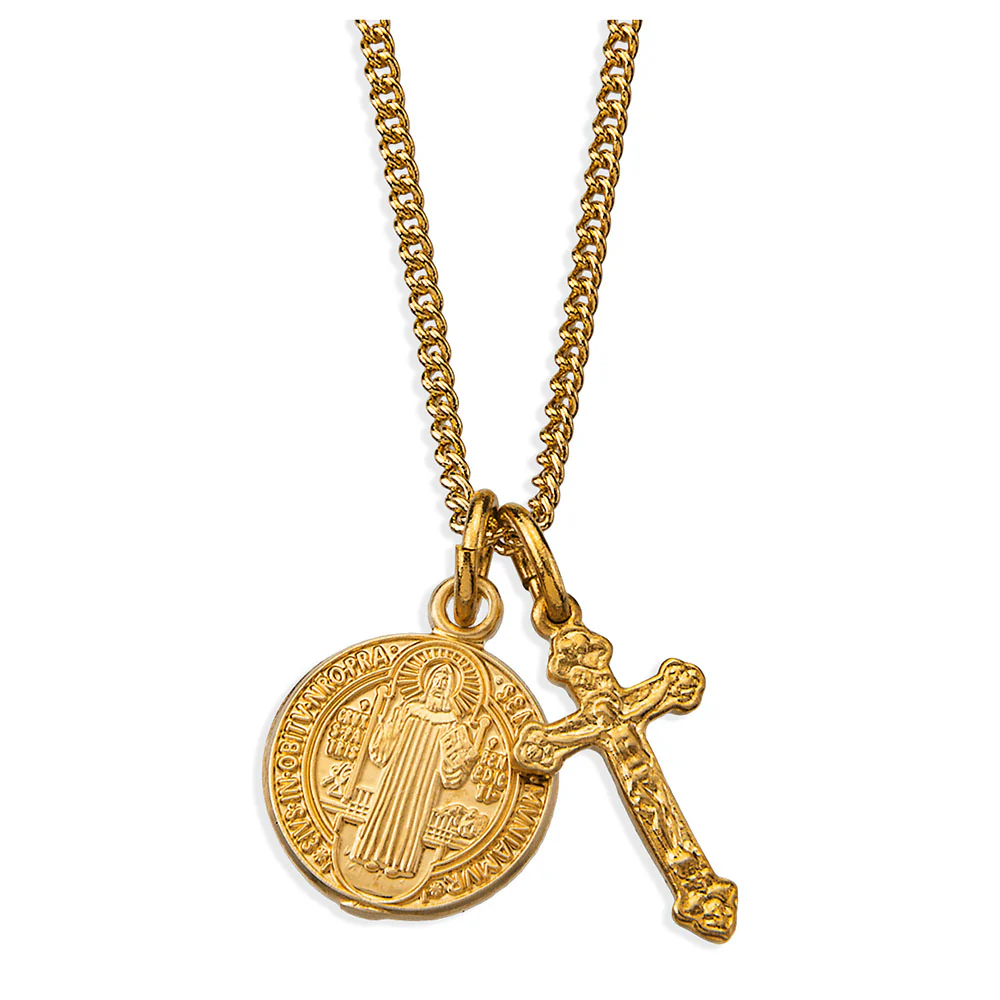 Petite St. Benedict Medal & Crucifix Necklace - Gold or Silver - Image 2