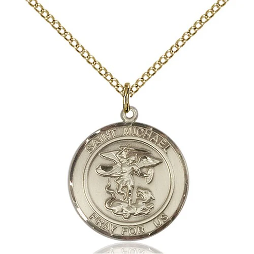 Petite St. Michael Round Pray For Us Necklace - Silver or Gold