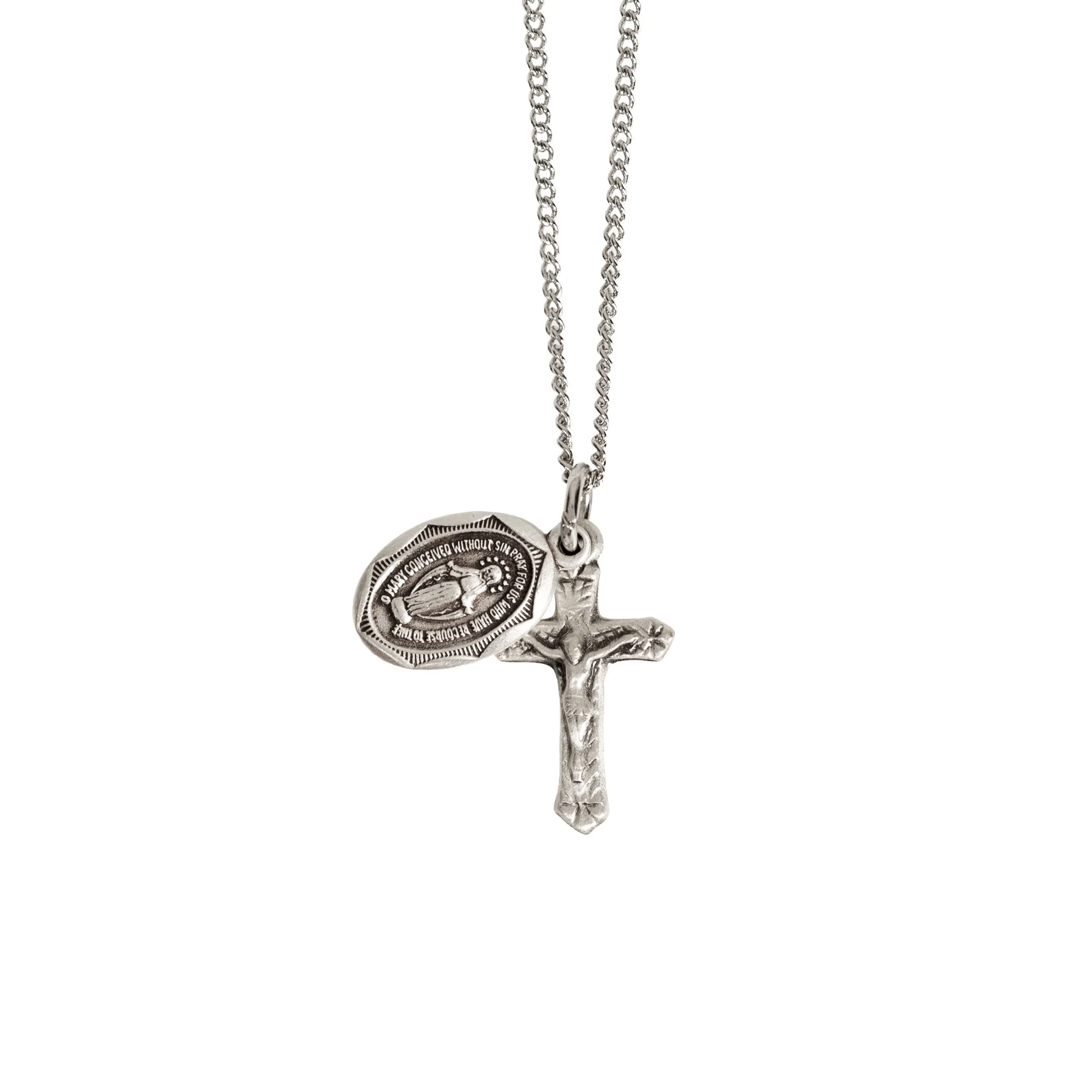 Petite Sterling Miraculous Medal & Crucifix Necklace - Image 2