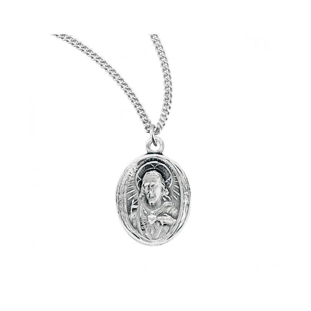 Petite Sterling Oval Sacred Heart Medal Necklace