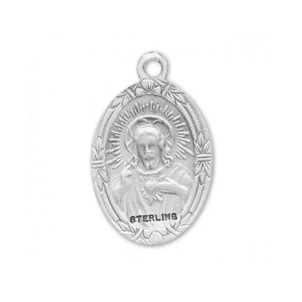 Petite Sterling Oval Sacred Heart Medal Necklace - Image 2