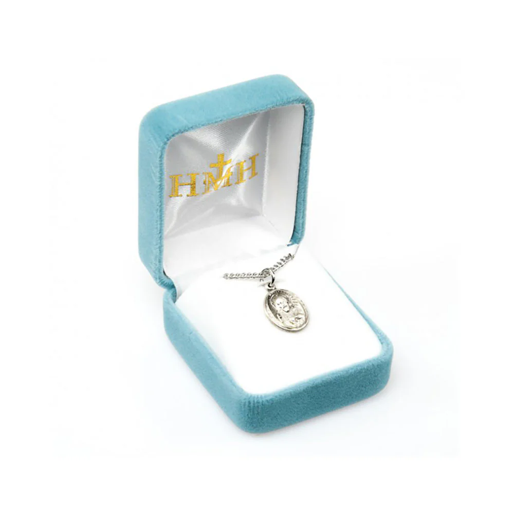 Petite Sterling Oval Sacred Heart Medal Necklace - Image 3