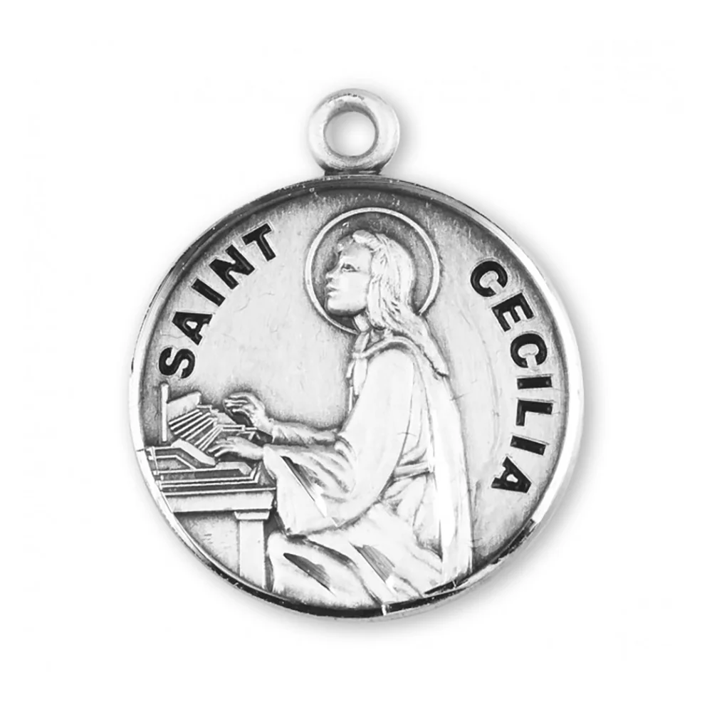 Petite Sterling Round St. Cecilia Medal Necklace - Image 3